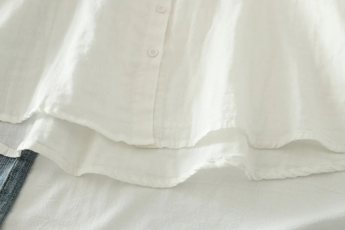 Women's clothing summer 2025 novelty short sleeve lapel white embroidery shirts and blouses stylish stylish women's blouse