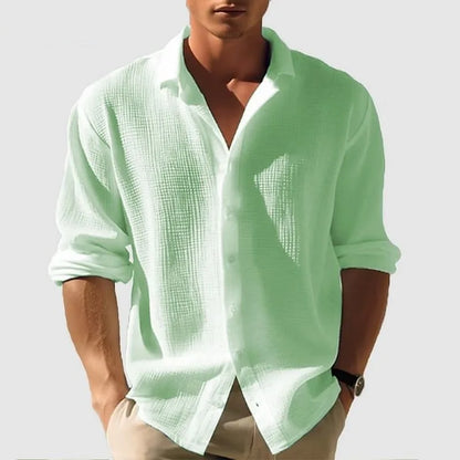 Men's Long-sleeved Shirt Waffle Spring Button Casual Fashion Black Top Street Cardigan 2025 New Blouses for Male