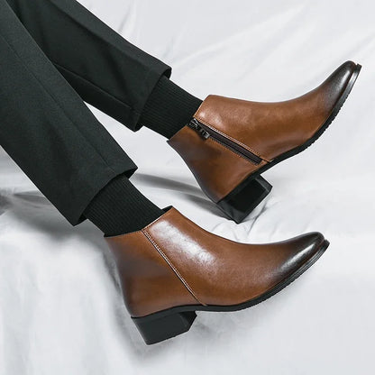 Genuine Leather Side Zipper Male Shoes High Quality Winter Men  Boots Stylish Male Shoes High Heels Mens Chelsea Boots