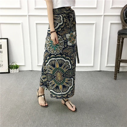 High Waist Long Skirt  Wrap Dress Asymmetrical Hem Chiffon Floral Print Belted Midi Skirt for Short Women Summer Dress