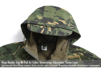 Men's Soft Shell Camouflage Tactical Jacket Men Waterproof Fleece Lined Coat Hooded Outdoor Hiking Hunting Clothes