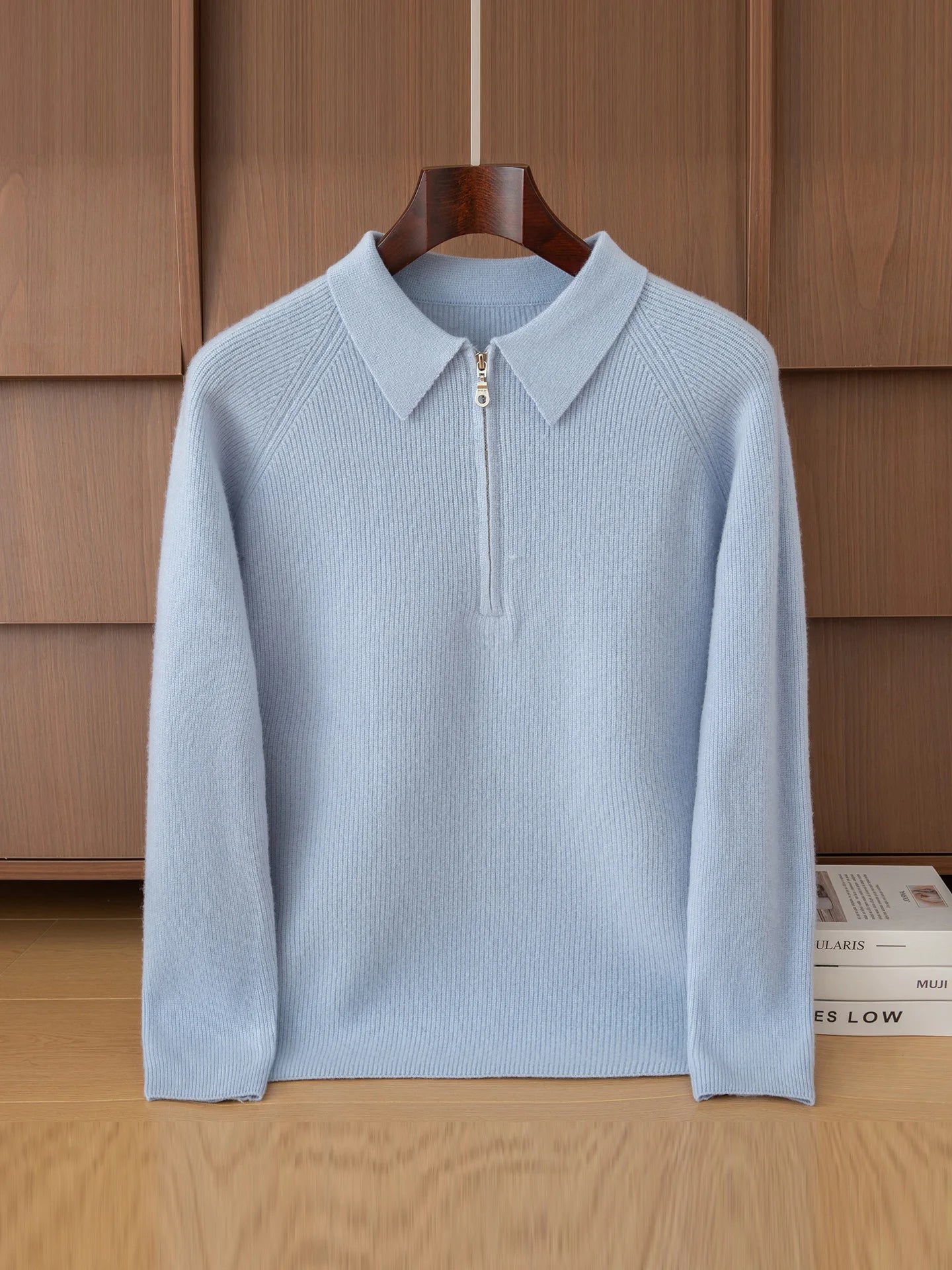 Luxury 100% Merino Wool Sweater for Men Half Zipper Polo Collar Pullover Autumn Winter Cashmere Thick Knitwear Smart Casual Top