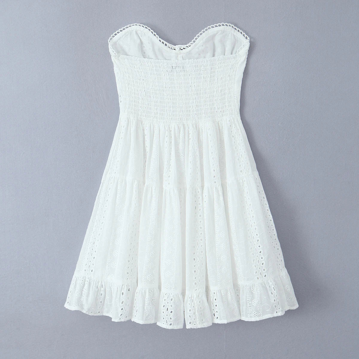 Evening Party Embroideryed Dress Elegant Summer Solid Color White Lace dress Off Shoulder Short Dress Front Tie Back Shirred