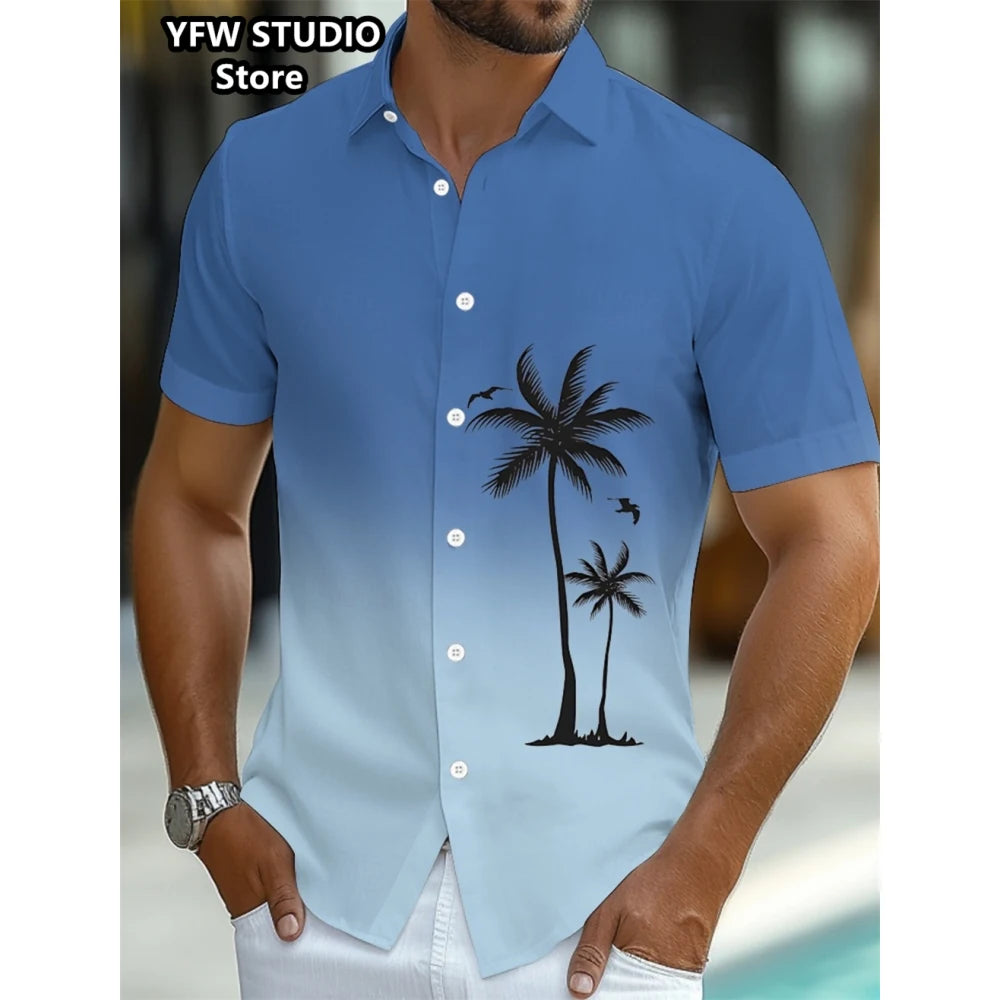 Men summer holiday shirt with 3D Coconut Tree Printed Oversized shirt