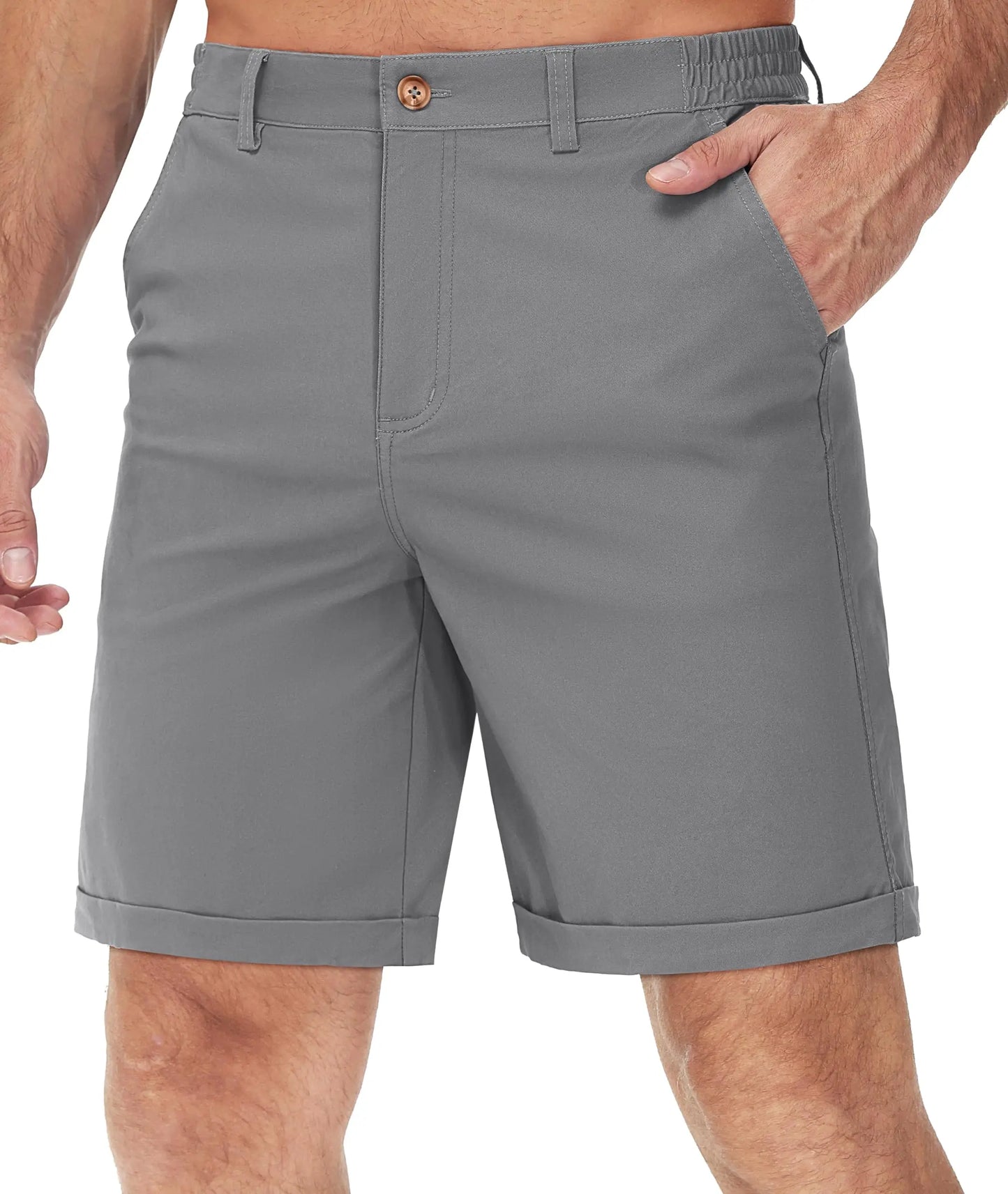 Summer Casual Shorts Mens Fit 7 Cotton Cargo Shorts Multi-pockets Rolled Leg Design Hiking Golf Shorts Streetwear Male