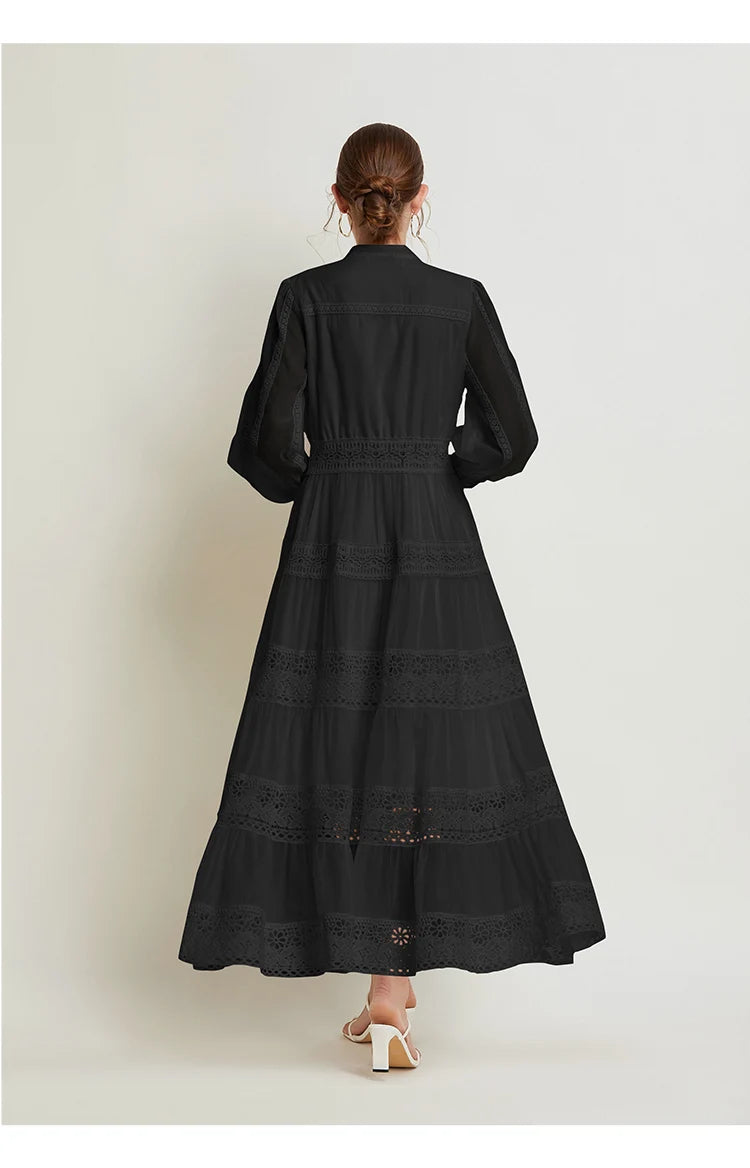 French Fashion Retro Dress Summer Clothing Lace Lace Splicing V-neck Design Lantern Sleeve Dress White Club Outfits for Women