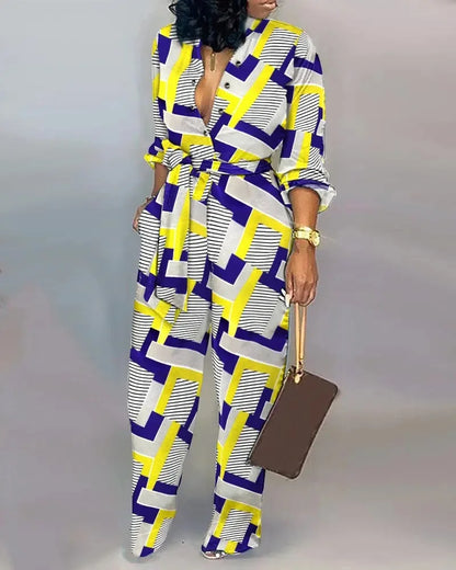 Women Fashion Letter Print Long Sleeve Jumpsuit Spring Button One Piece Overalls Streetwear Autumn Elegant Office Lady Playsuit