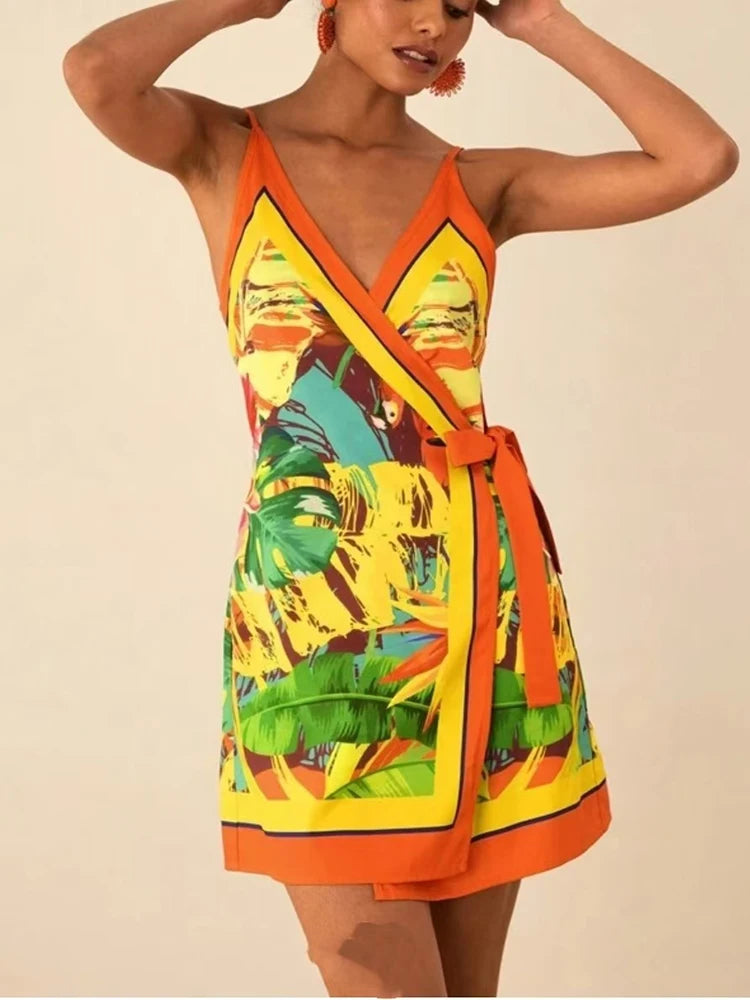 Summer Women's Floral Spaghetti Strap Beach Short Dress,Womens Dresses,Woman Clothing,Woman Clothes,Sundress,New In Dress 2025