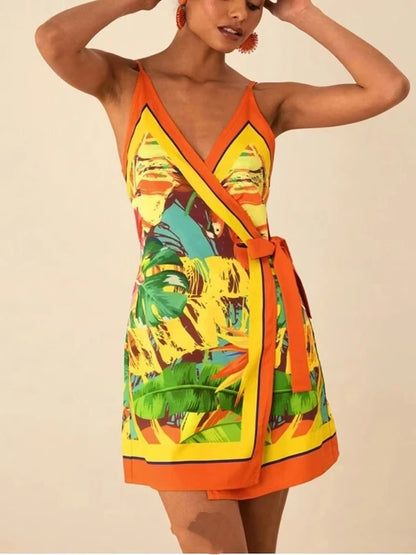 Summer Women's Floral Spaghetti Strap Beach Short Dress,Womens Dresses,Woman Clothing,Woman Clothes,Sundress,New In Dress 2025
