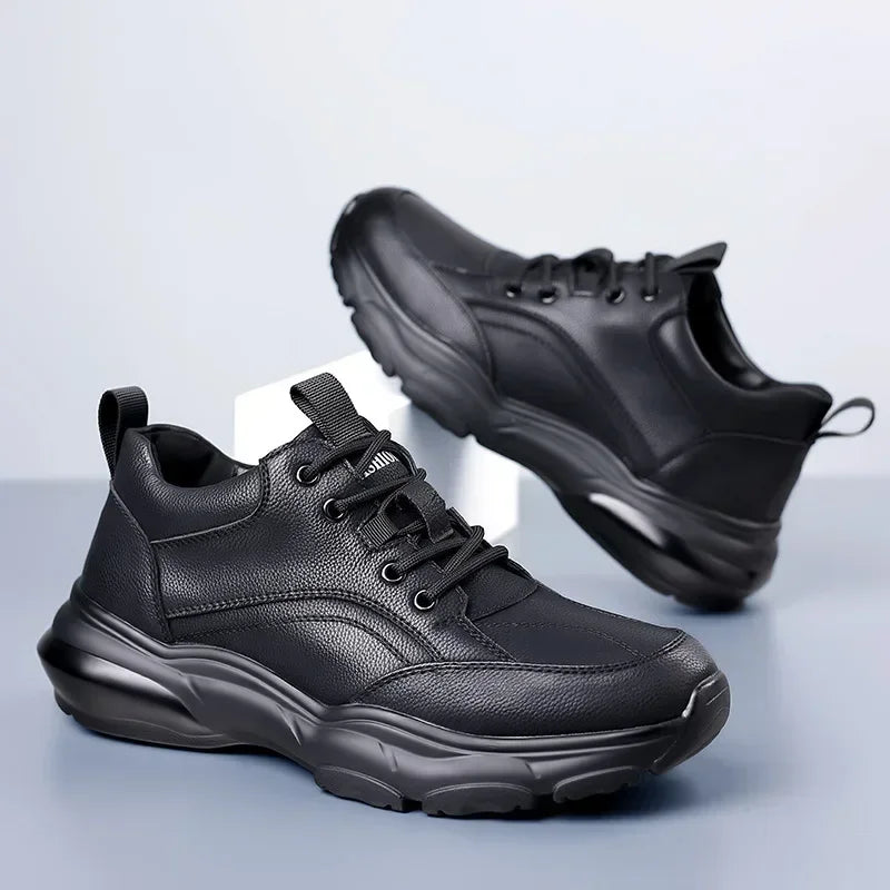 2025 New Designer Black Platform Sneakers for Men Fashion Casual Spring Autumn Soft Sole Cow Leather Shoes Man Zapatos De Hombre