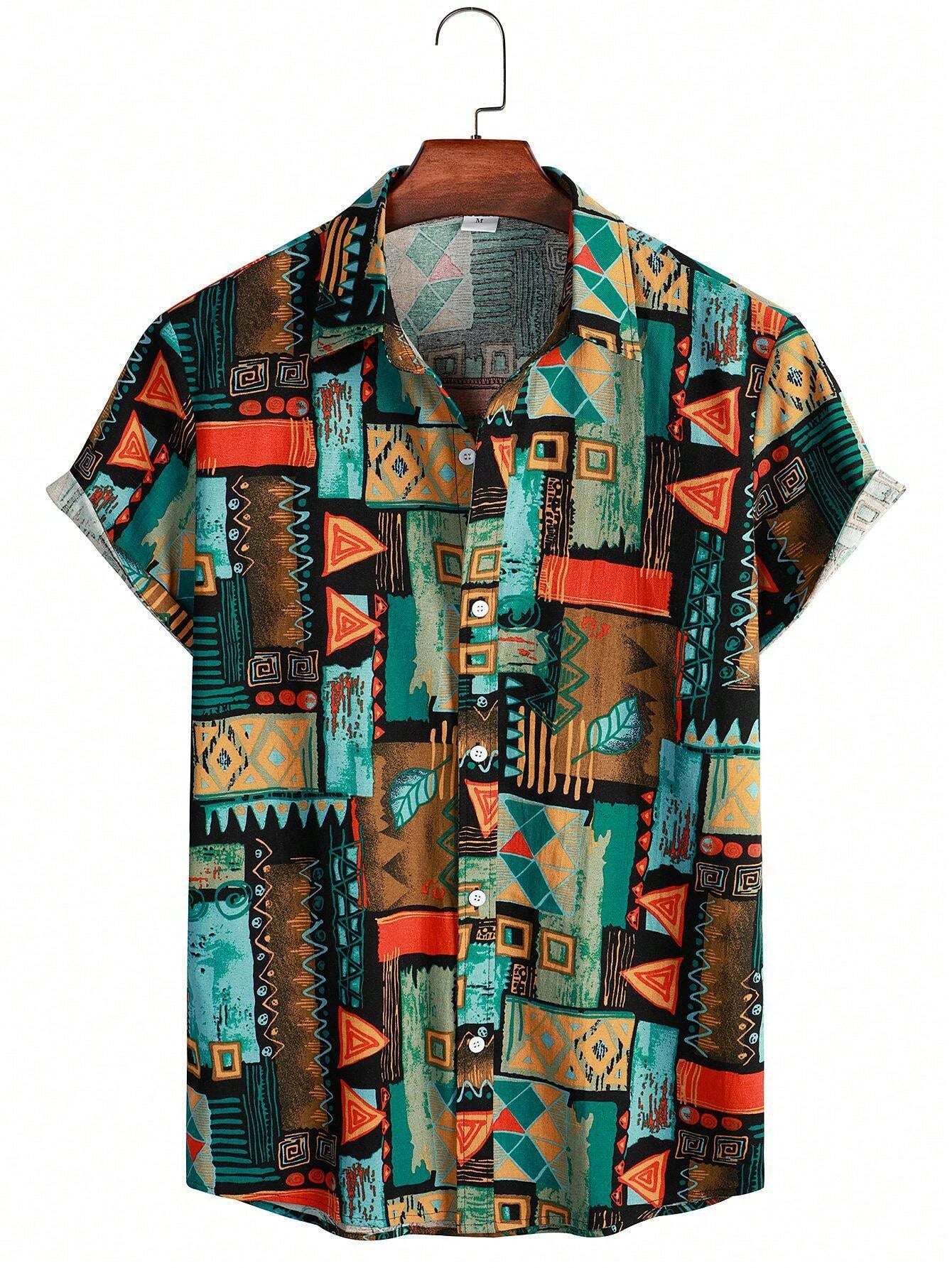 Men's Coconut Tree Graphic Print Short Sleeve Lapel Shirt Tops Men's Casual Button-Down Shirts For Summer Daily Wear And Resort