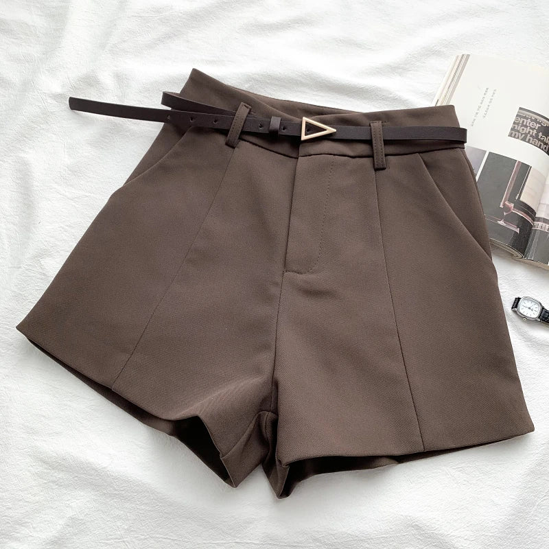 Women's Casual A-line High Waist Office Shorts With Belted