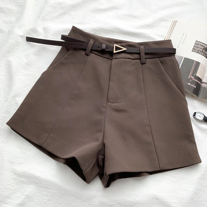 Women's Casual A-line High Waist Office Shorts With Belted