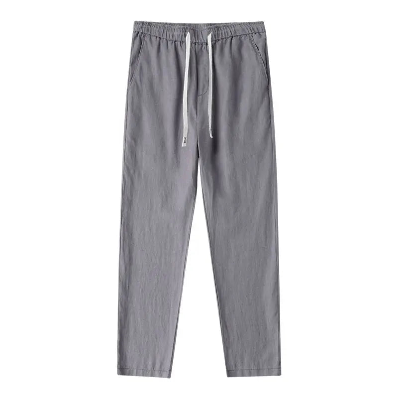 Men's Linen Pants Solid Color Breathable Lightweight Streetwear Drawstring Cool Absorb Sweat Loose Beach Casual Ninth Pants