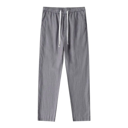 Men's Linen Pants Solid Color Breathable Lightweight Streetwear Drawstring Cool Absorb Sweat Loose Beach Casual Ninth Pants