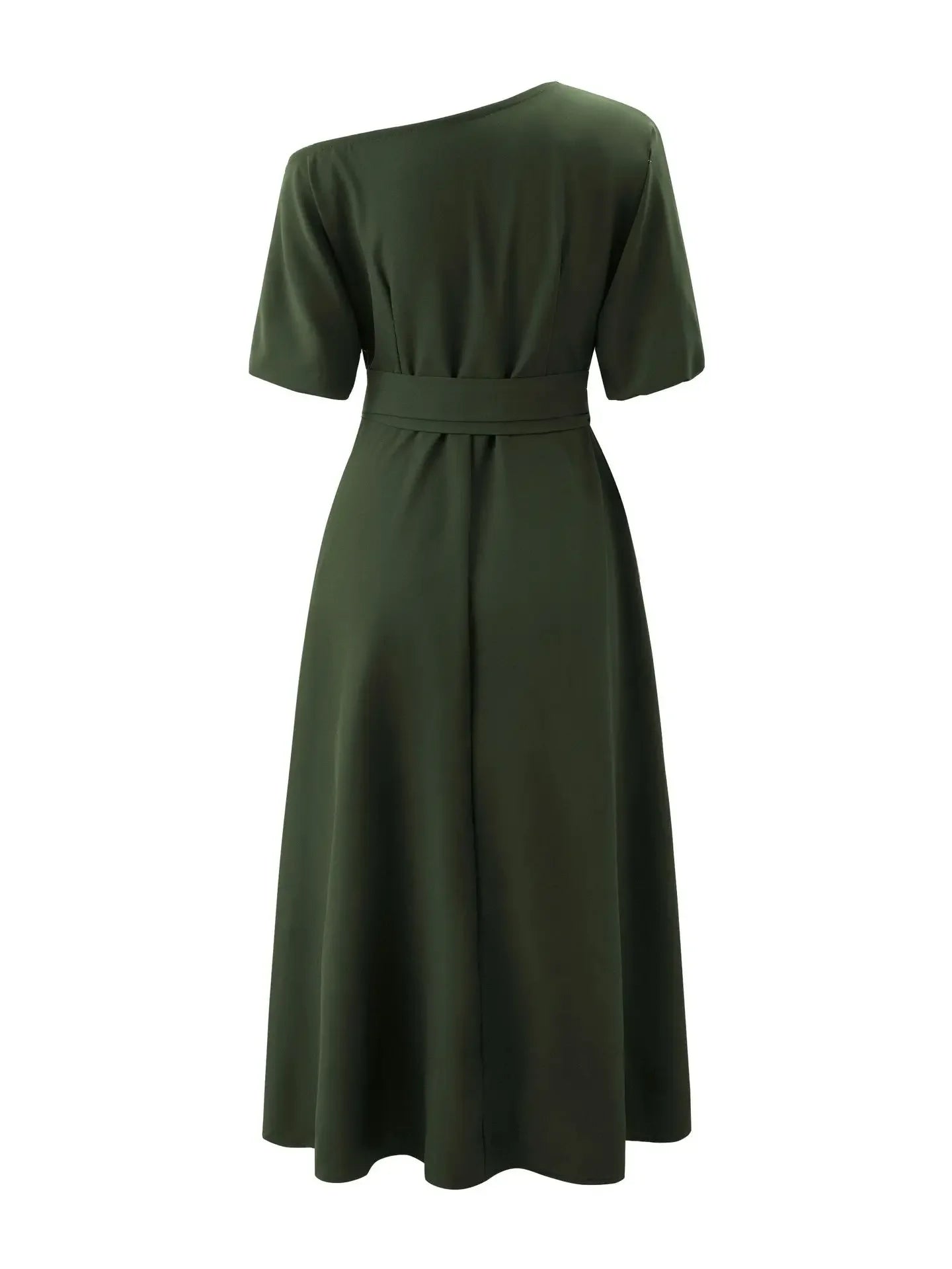 Women's S-2XL Size New Slanted Shoulder Collar Tie Waist Style Solid Color Dress Leopard print maxi dresses for women