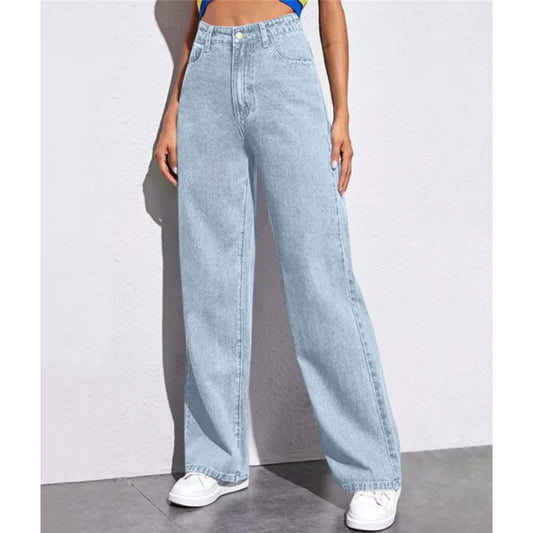 High-Waisted Washed Women's Jeans 2025 Solid Color Versatile Fashion Straight Pants Long Section for Casual Wear