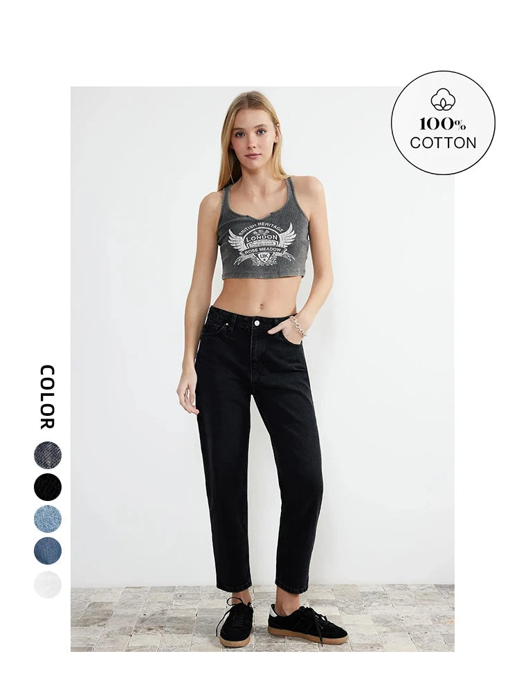 Women's 100% Cotton High Waist Turnip Jeans New Spring Autumn Pants Casual Trousers
