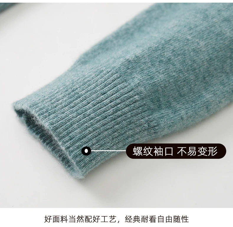 Autumn and winter new 100% pure wool sweater men's POLOL neck sweater lapel button cashmere sweater business bottoming shirt.