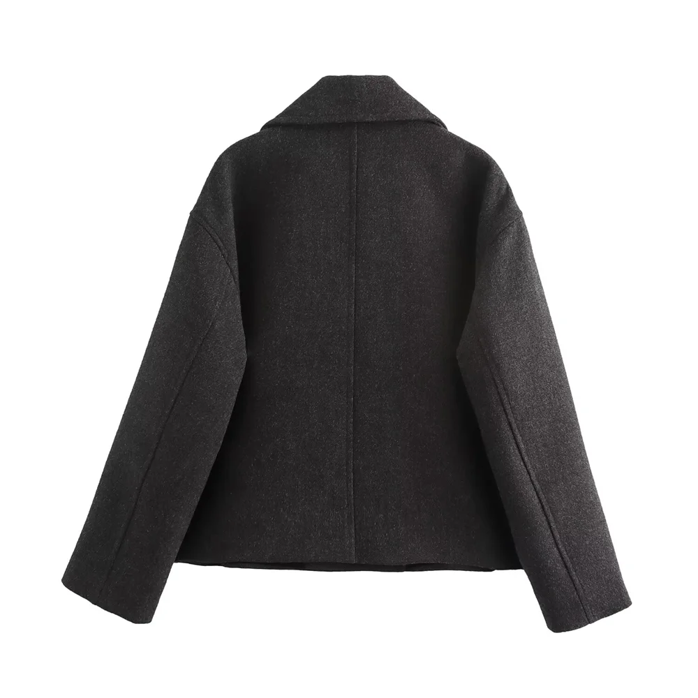 TRAF Autumn New Product Women's Casual Fashion Style Double breasted Wool Collar Long sleeved Jacket Coat