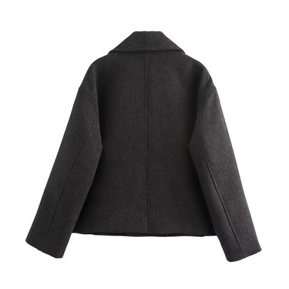 TRAF Autumn New Product Women's Casual Fashion Style Double breasted Wool Collar Long sleeved Jacket Coat