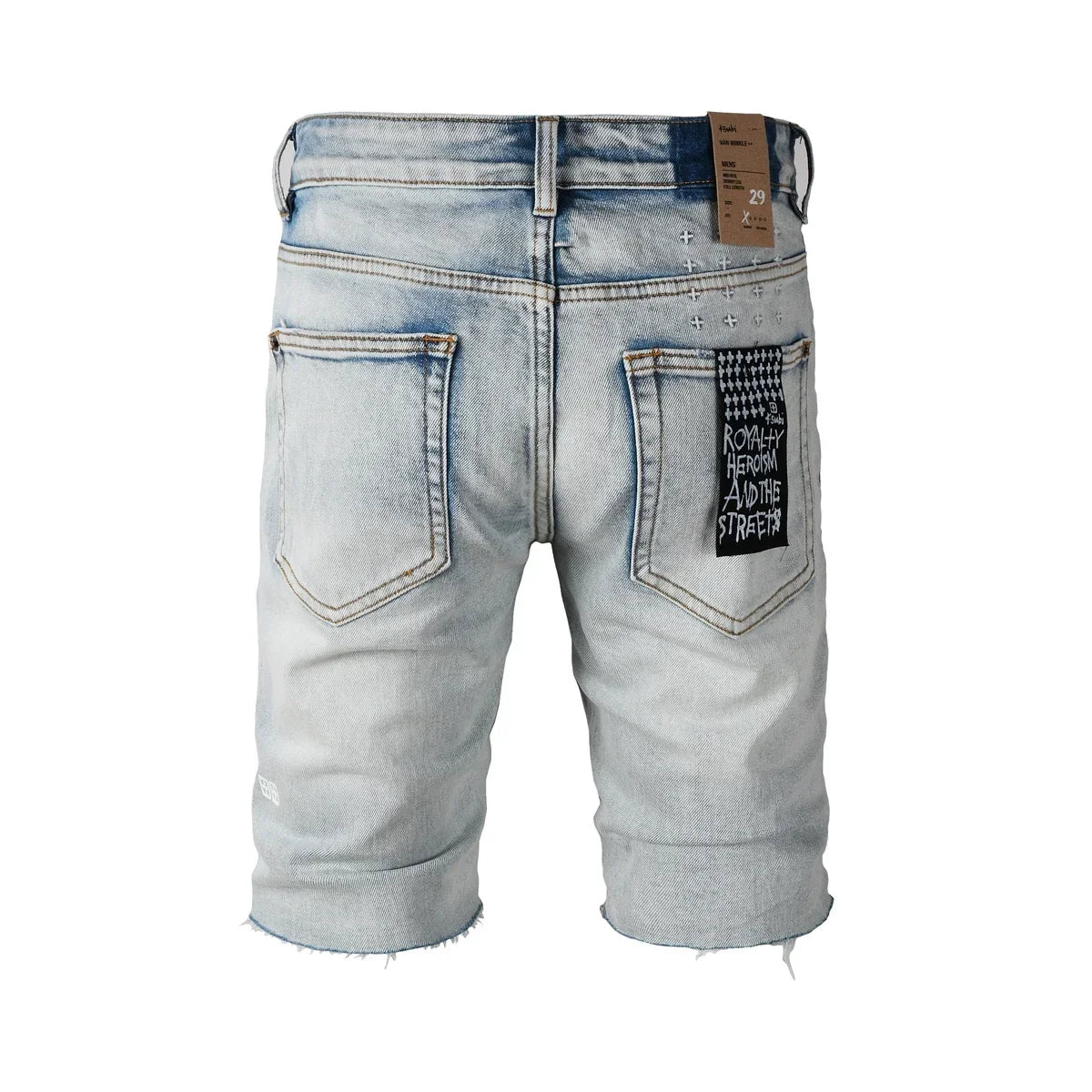 New Cross Denim shorts Men Fashion Trend Elastic Vintage wash Jeans American High Street Hip Hop Hole denim short