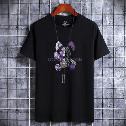 Summer Men's Luxury Casual T-Shirt Retro Y2k Designer Short Sleeve Tees Male Vintage Cotton Trendy High Quality Bear Print Tops