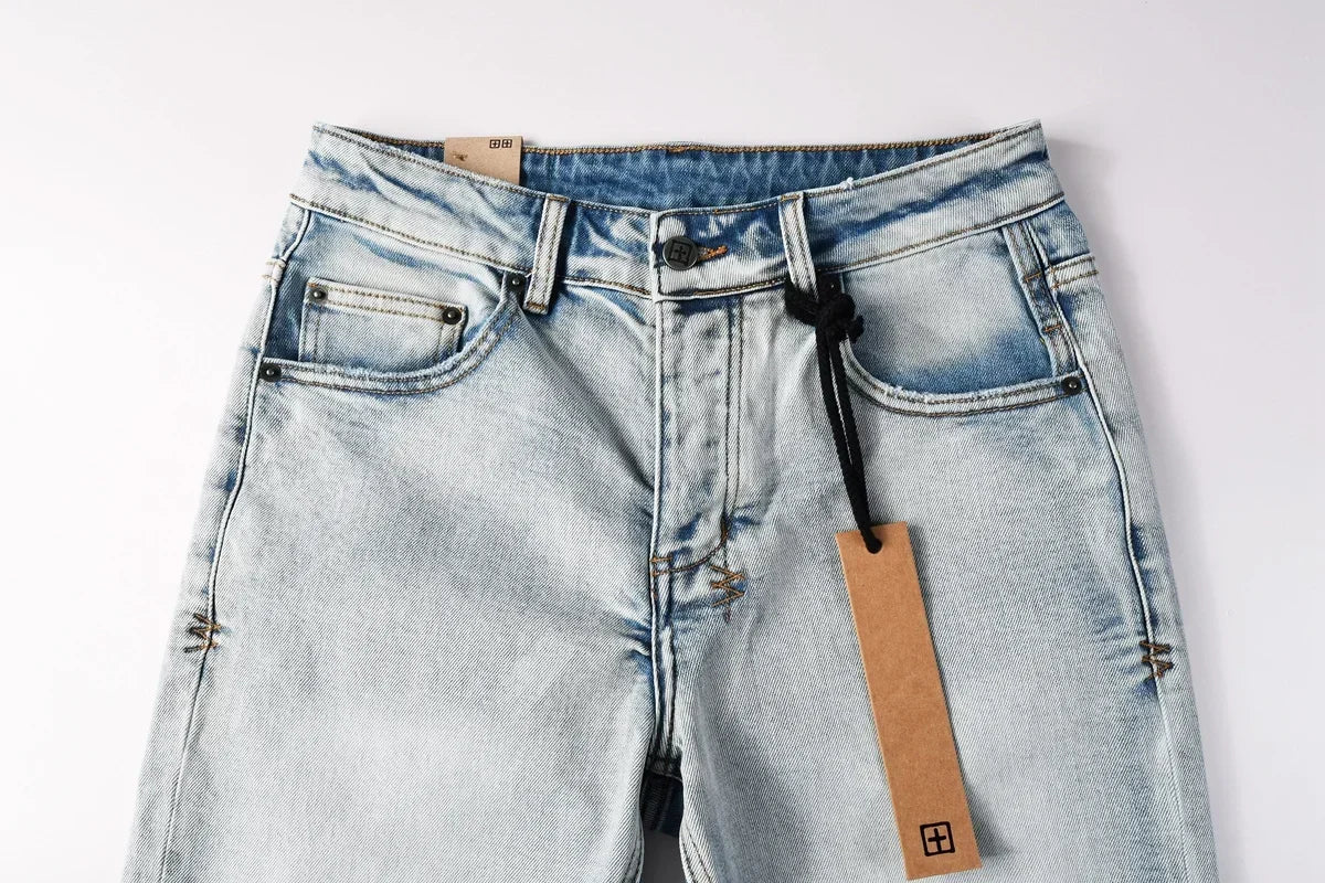 New Cross Denim shorts Men Fashion Trend Elastic Vintage wash Jeans American High Street Hip Hop Hole denim short