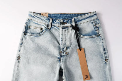 New Cross Denim shorts Men Fashion Trend Elastic Vintage wash Jeans American High Street Hip Hop Hole denim short