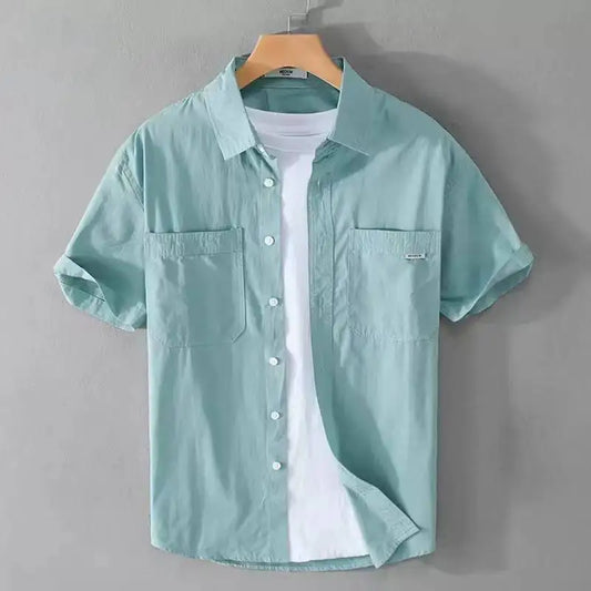 2025 Summer Thin Tops Work Clothes Short-sleeved Shirt Trendy Men Loose Casual Youth Solid Color Versatile Trend