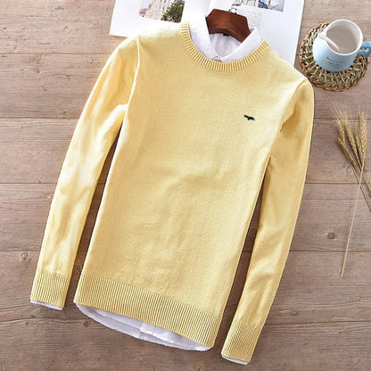 100% Cotton M-3XL New Embroidery-Logo Long Sleeve Mens O-Neck Sweaters Casual Knitted Clothes Fashion Male Knitted Coats PL8507