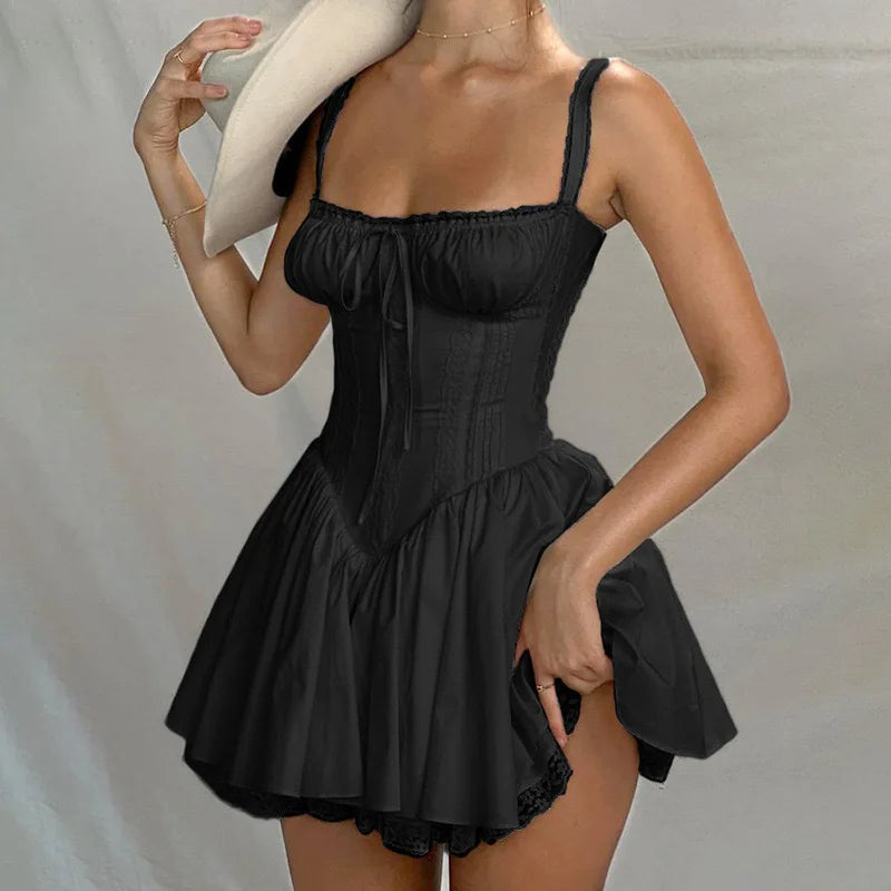Sexy Lace Floral Corset Short Dress Women's Slip White Yellow Casual Bandage Dresses Female Clothing Party Birthday Summer 2025
