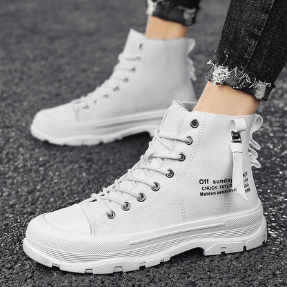 Men Casual High Top Sneakers Platform Skateboard Shoes Lace Up Ankle Boots Outdoor Comfortable Cool Canvas Shoes For Male 39-44