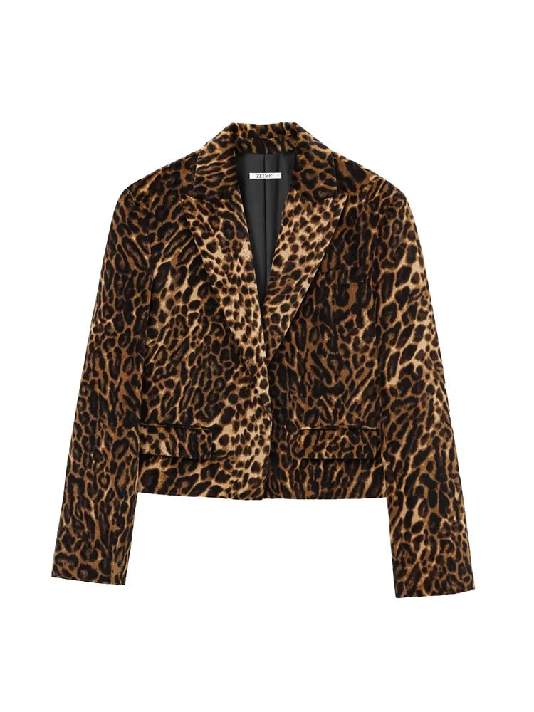 Long Sleeve 2 Pieces Leopard Printed Mini Skirt Two Piece Set Women Outfit