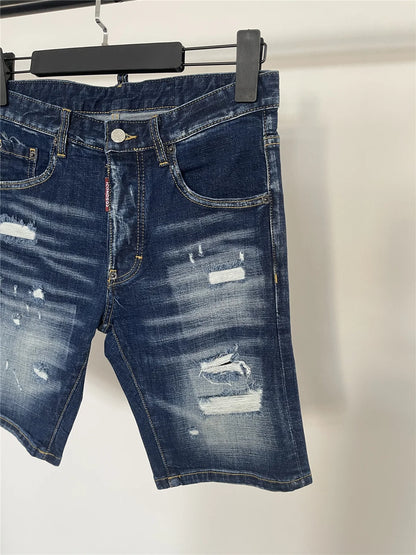 Spring and Summer New Jeans Trendy Men's Washed Letter Printed Slim-fit Micro-elastic Casual Denim Shorts