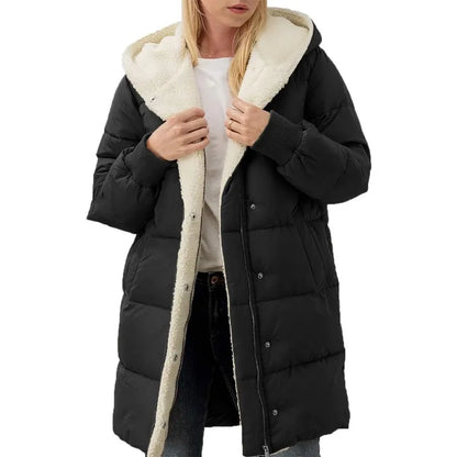 Womens Winter Warm Coats Sherpa Fleece Lined Long Hooded Puffer Jacket