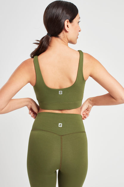 Square Neck Sports Bra - Earth Khaki
