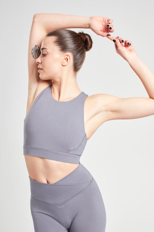 High Neck Sports Bra - Pearl Grey
