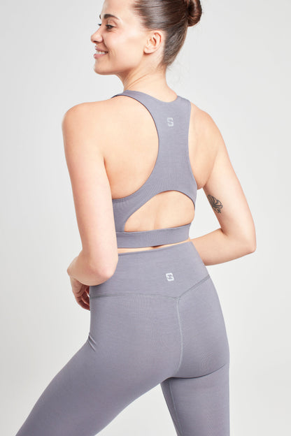 High Neck Sports Bra - Pearl Grey