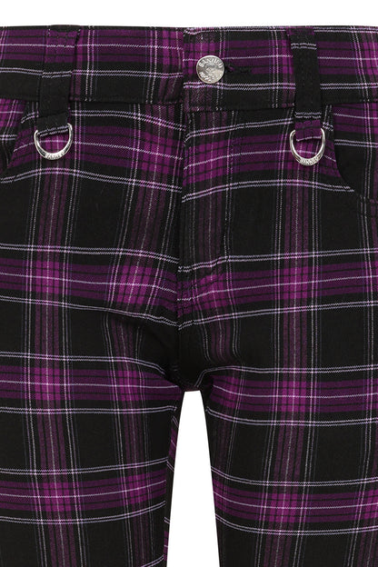 Banned Apparel Forever Yours Low-Rise Skinny Tartan Trousers in Purple