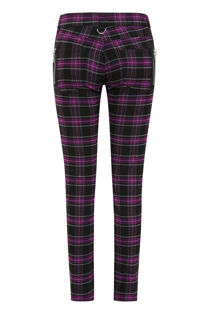 Banned Apparel Forever Yours Low-Rise Skinny Tartan Trousers in Purple
