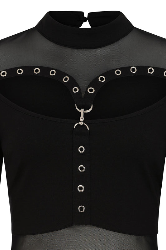 Banned Cordelia Sheer Mesh Panel Goth Top in Black