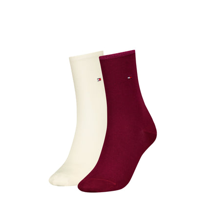Tommy Hilfiger 2 Pack Womens Crew Socks Deep Rouge