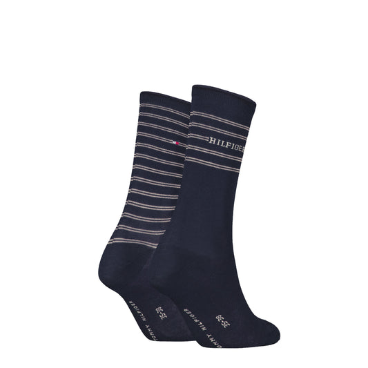 Tommy Hilfiger 2 Pack Stripe Womens Crew Socks Navy