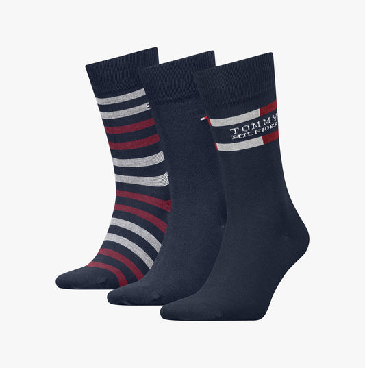 Tommy Hilfiger 3 Pack Giftbox Tommy Stripe Mens Socks Navy