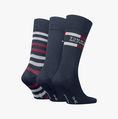 Tommy Hilfiger 3 Pack Giftbox Tommy Stripe Mens Socks Navy