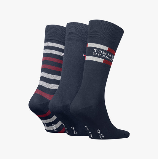Tommy Hilfiger 3 Pack Giftbox Tommy Stripe Mens Socks Navy