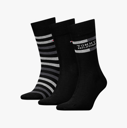 Tommy Hilfiger 3 Pack Giftbox Tommy Stripe Mens Socks Black