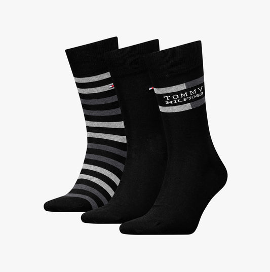 Tommy Hilfiger 3 Pack Giftbox Tommy Stripe Mens Socks Black