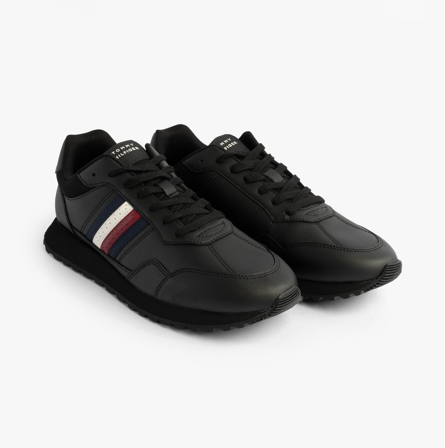 Tommy Hilfiger Mens Signature Tape Cleat Leather Trainers Black